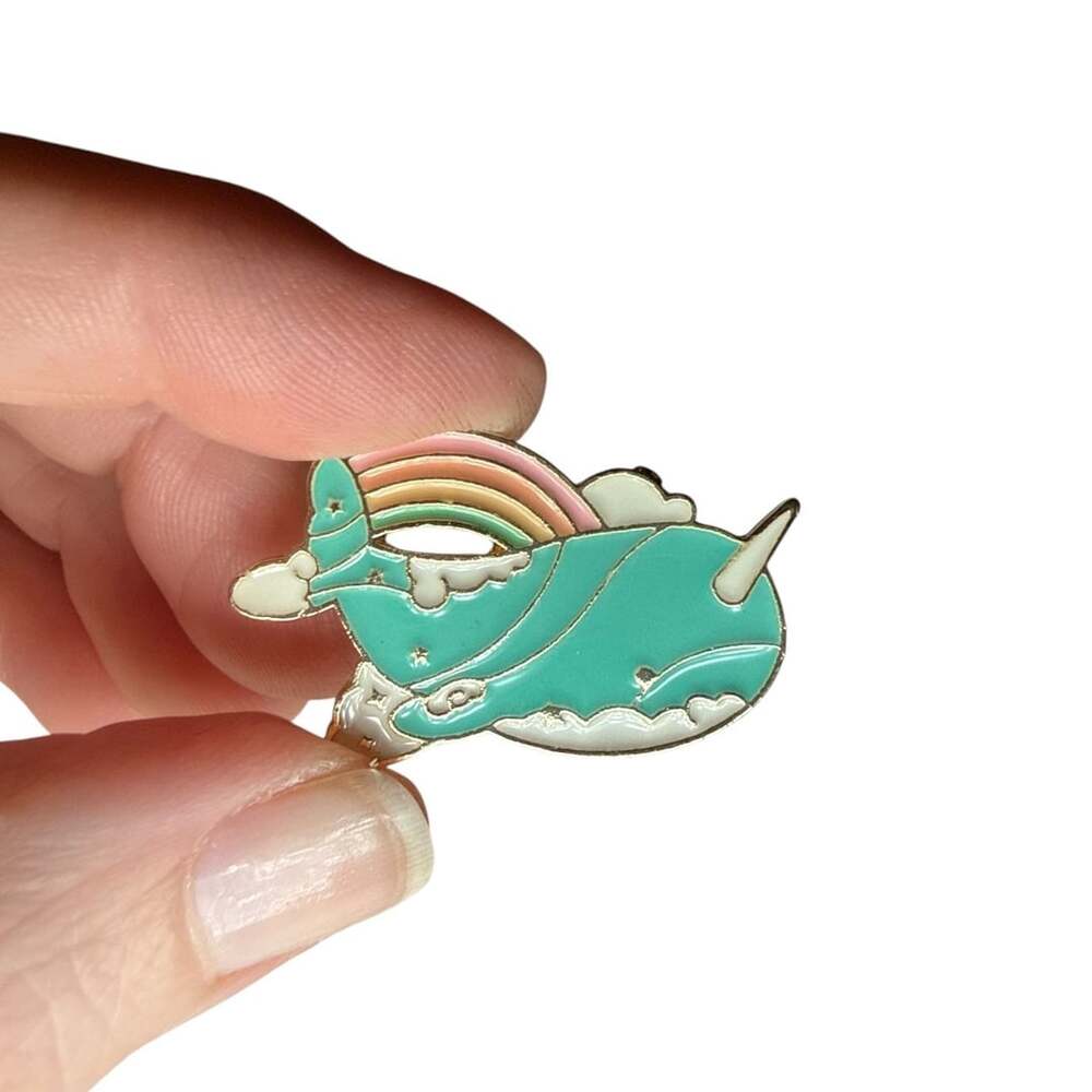 Cosmic Narwhal Enamel Pin with Rainbow and Stars